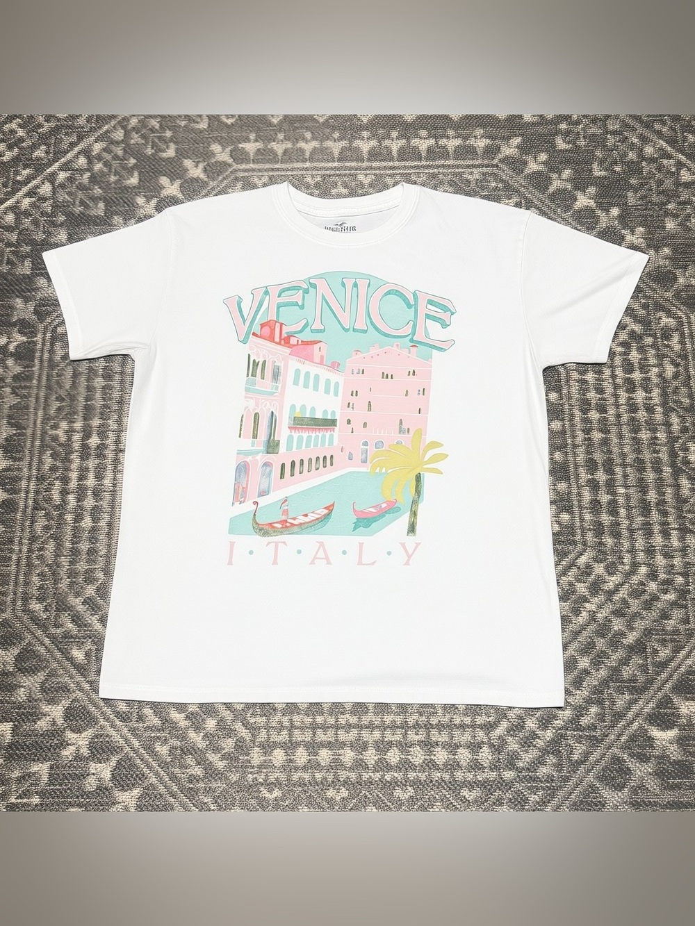 Hollister White Tee with Pastel Venice Graphic